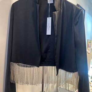 Zero Degrees Celsius Womens Rhinestone Black Fringe Hem Jacket Size:M